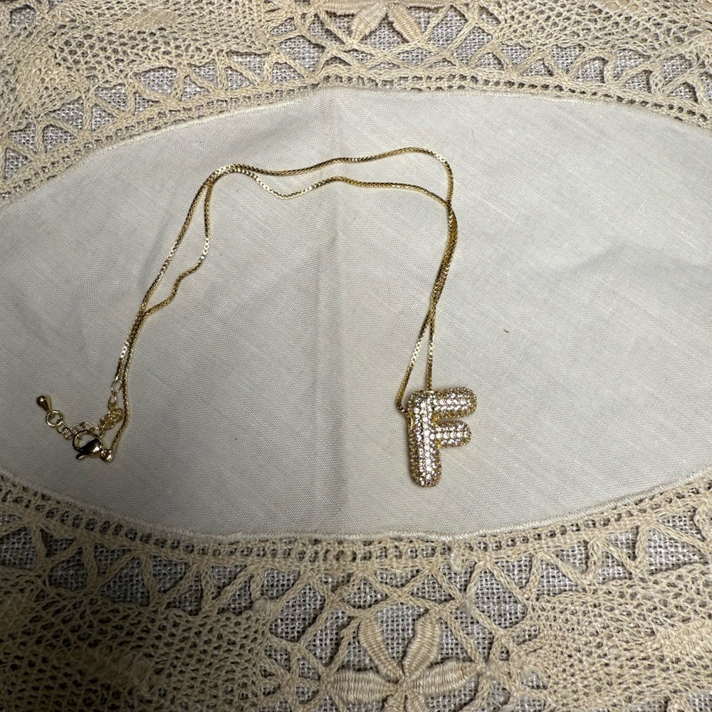 Gold Initial 'F' Bubble Necklace Stainless Steal